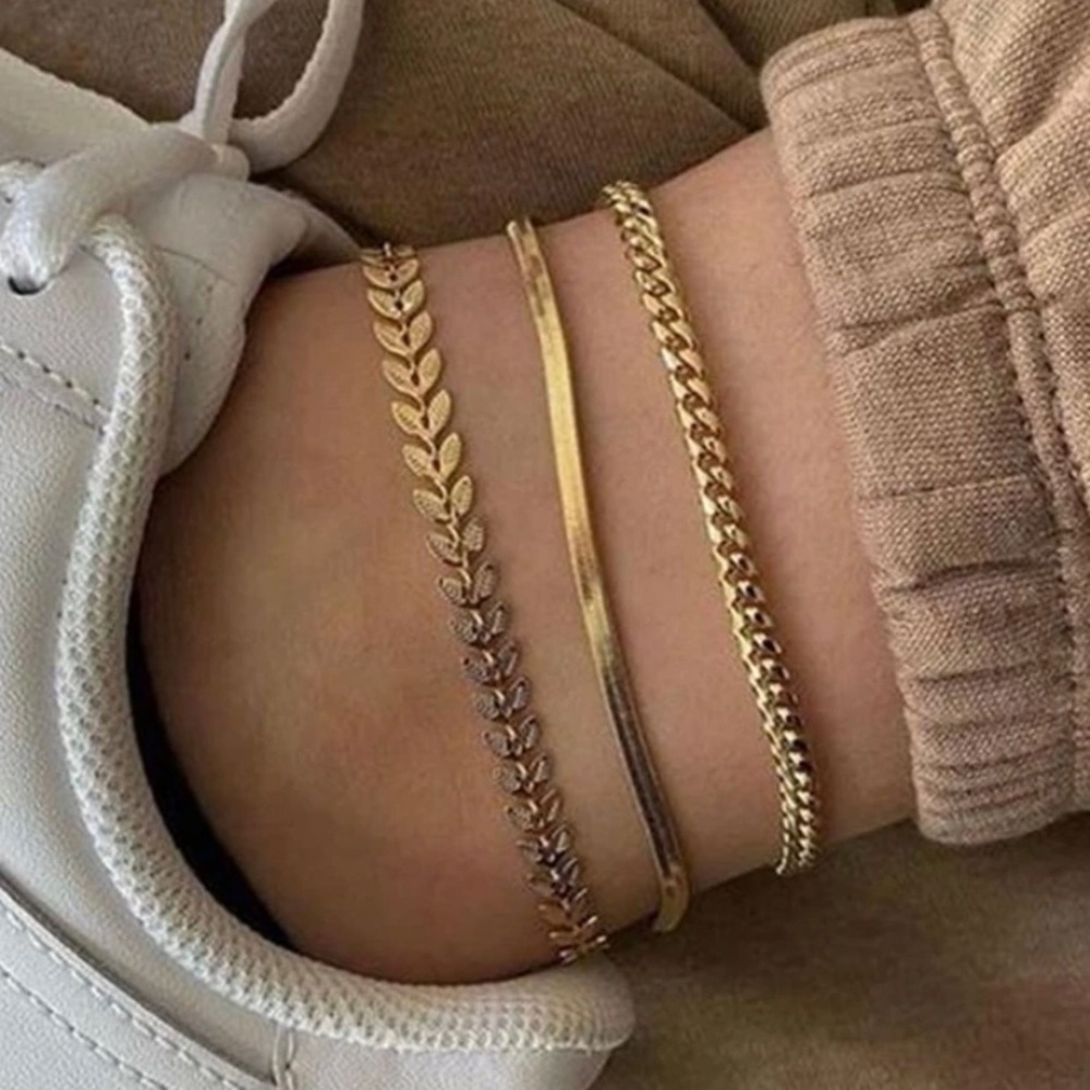 3pc Gold Simple Chain Anklets